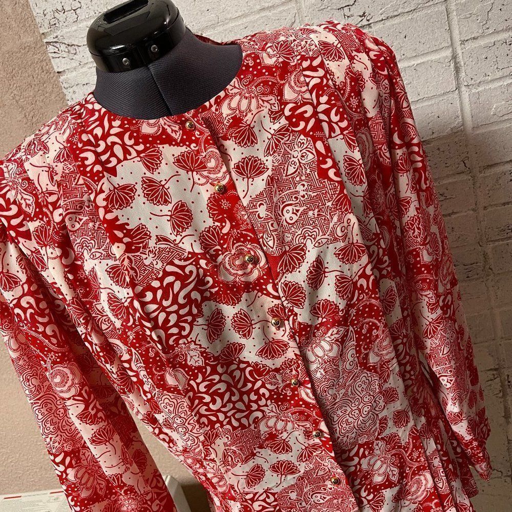 Vintage Argenti Boutique Red/White Pleated Blouse